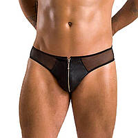 Мужские слипы на молнии Passion 042 Slip Timmy S/M Black, экокожа, сетка TOS