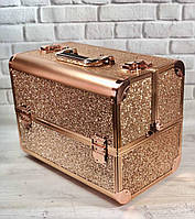 Бьюти-кейс: алюминиевый чемодан с ключом для мастеров (золото, блестящий)
