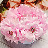 Прикраса на гульку (пучок) із репсової лєнти Ніколь (бант рожевий на голову, бантики на резинкі для волосся)