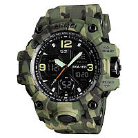 Часы наручные мужские SKMEI 1155BCMGN GREEN CAMO, брендовые мужские часы. Цвет: зеленый камуфляж