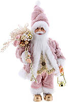 Новогодняя фигура "Санта Клаус с Подарками и Фонарем" 30см, розовый с белым NST