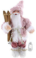 Новогодняя фигура "Санта Клаус с Лыжами" 30см, розовый с белым NST