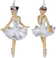 Набор 6 подвесных статуэток "Балерина" 11см, полистоун, белый с серебром, 2 дизайна NST