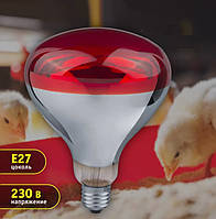 Лампа інфрачервона для обігрівання птахів і тварин 250W Е27 230V на половину червона