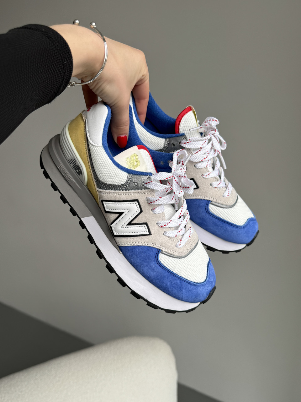 Кросівки чоловічі різнокольорові New Balance 574 Legacy White Blue Yellow Grey (16216)