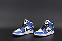 Женские кроссовки Nike Air Jordan 1 Retro High,Найк Эир Джордан 1 Ретро Хай черные с белым с синим