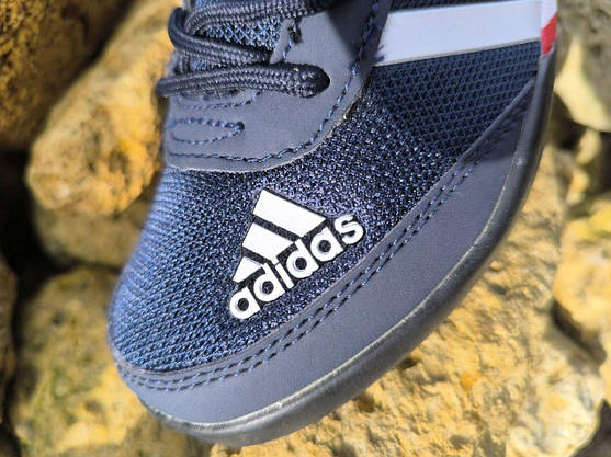 Кроссовки ADIDAS сетка синие на плоской подошве и белыми полосами с фирменым логотипом унисекс замша, фото 5