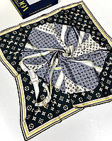 Шелковый молодежный брендовый платок Louis Vuitton Луи Витон. Стильный весенний платок с ручной подшивкой Черно - Золотистый
