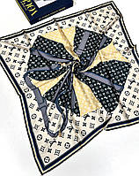 Шелковый молодежный брендовый платок Louis Vuitton Луи Витон. Стильный весенний платок с ручной подшивкой Золотисто - Черный