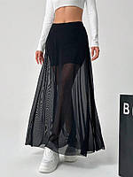 Женская трендовая молодежная романтическая красивая стильная длинная черная юбка (сетка и подкладка)