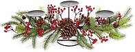 Подсвечник новогодний "Красные ягоды с шишками" на 3 свечи NST