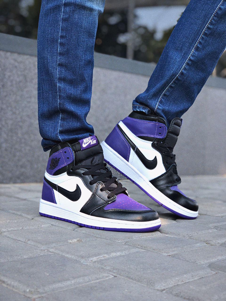 Кросівки чоловічі чорно-білі Jordan Retro 1 Black Violet White (01692)