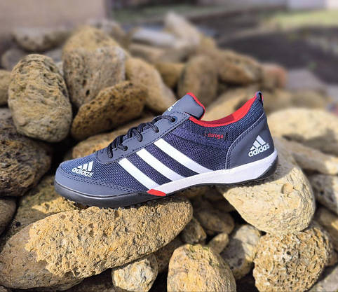 Кроссовки ADIDAS сетка синие на плоской подошве и белыми полосами с фирменым логотипом унисекс замша, фото 3