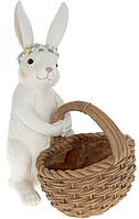 Статуэтка "Белый Кролик с корзиной" 22х15.5х26.5см с мини-кашпо, полистоун NST