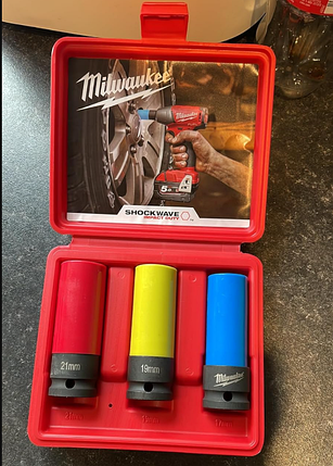 Набір ударних головок 1/2" 17/19/21мм для литих дисків шиномонтажні Milwaukee 4932451568, фото 1