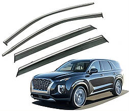 Дефлектори вікон (вітровики) з хромом молдингом Hyundai Palisade 2020- (Uncle/Тайвань)