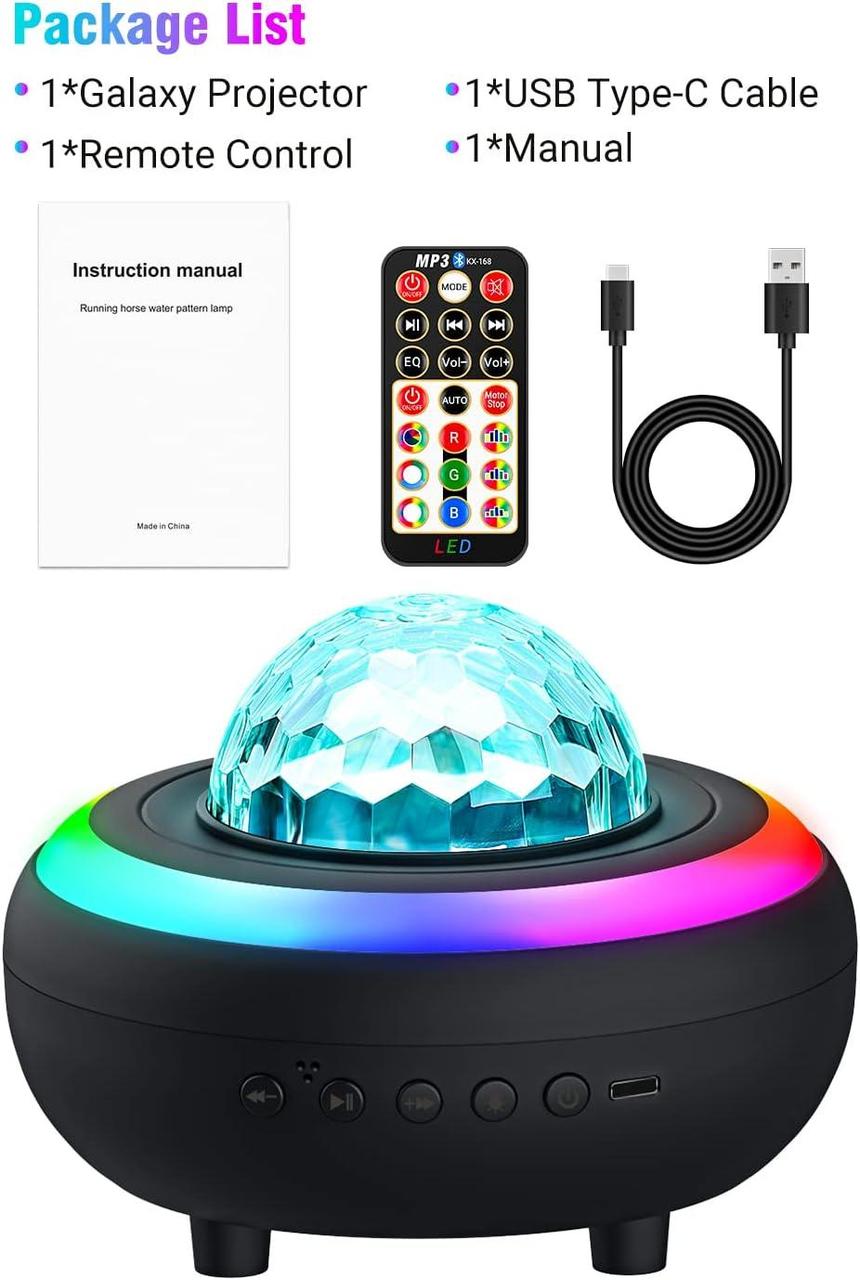 Galaxy Projector Night Light - Світлодіодний проектор Музика Bluetooth Динамік та пульт дистанційного керування Ocean Wave Lights