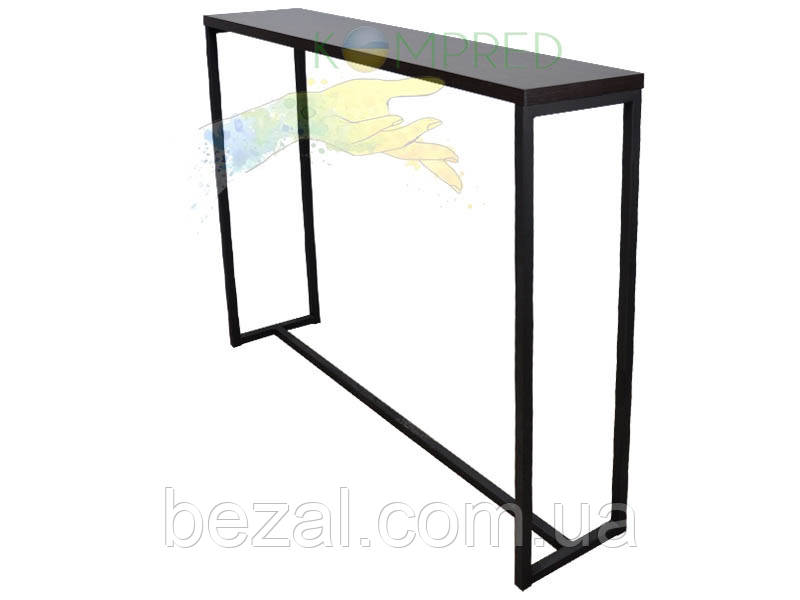 Барна стійка металева у стилі лофт 1300х300х1100 мм чорна/ЛДСП 16 мм венге Kompred OL742, фото 1