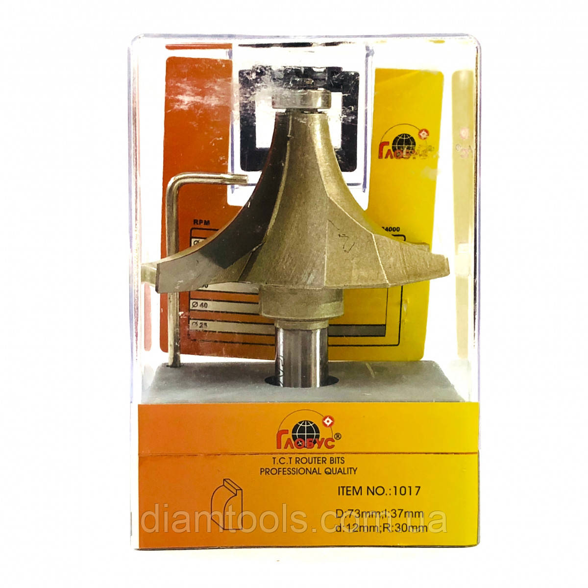 Фреза кромкова калювальна Глобус 1017 D73 d12 L72 h37 R30