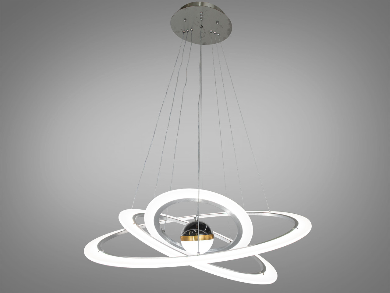 Підвісна LED люстра у вітальню, колір матовий хром, 140 W на 20 м2 2328-400 + 600 + 800NEWHR-LS