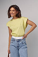 Однотонная футболка с удлиненным плечевым швом - лимонный цвет, S (есть размеры)