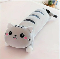 Мягкая игрушка подушка кошка-обнимашка 110 см, Очень мягкая, плюшевая, Приятная на ощупь, серый кот батон