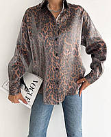 Женская шикарная леопардовая рубашка на пуговицах из турецкого шёлк коттона