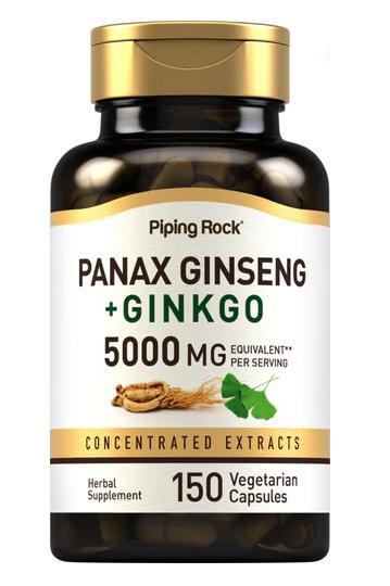 Piping Rock Panax Ginseng + Ginkgo 5000 mg 150 Vegetarian Capsules