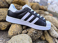 Кросівки ADIDAS SuperStar Black/White ЧОРНІ з білим шкіряні чоловічі унісекс демісезон