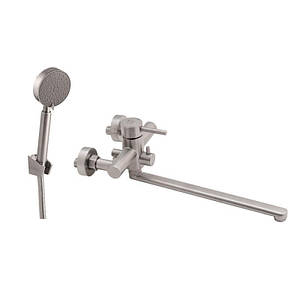 Lidz Aria 005 Змішувач для ванни Nickel (k35) з довгим поворотним виливом і душовим гарнітуром