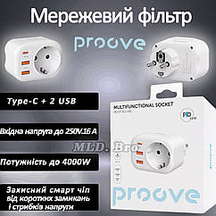Багатофункціональна Розетка Мережевий фільтр Proove Multifunctional Socket PD-01 EU 1AC (1 Type-C 20W + 2 USB)