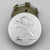 Колпачки (заглушки) в литые диски PEUGEOT (Пежо) 60 мм Серебристые, Хромированый логотип (5421.06)