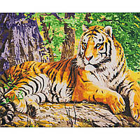 Картина по номерам Strateg Большой тигр на цветном фоне размером 40х50 см (VA-2696)