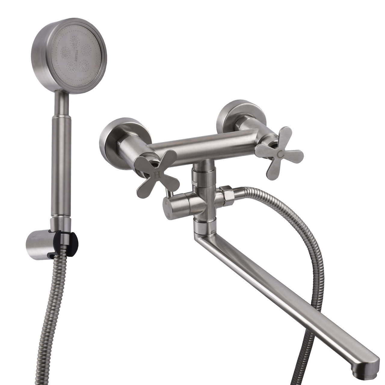 Змішувач для ванни з довгим гусаком двовентильний буксовий Globus Lux DUKAT-8 SD8-108 Сатин, фото 1