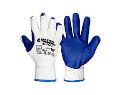Рукавички бавовняні в'язані MASTERTOOL латексне покриття долоні 10.5" підвіс біло-сині 83-0602
