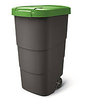 Бак для мусора Prosperplast Wheeler 110 л, антрацит, зеленая крышка