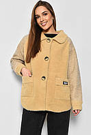 Пальто женское полубатальное из альпаки светло-коричневого цвета р.50 175891P