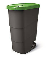 Бак для мусора Prosperplast Wheeler 90 л, антрацит, зеленая крышка