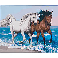 Картина по номерам Strateg Двух лошадей на берегу моря на цветном фоне размером 40х50 см (VA-2531)