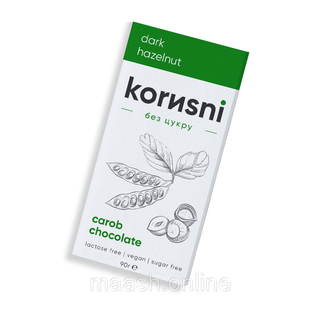 Шоколад Темний Кероб Фундук без цукру Korusni Корисні, 90г