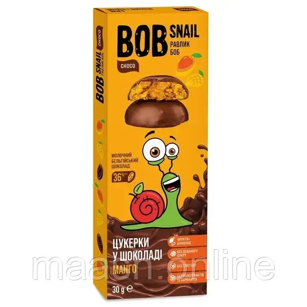 Цукерки Мангові в бельгійському молочному шоколаді Bob Snail, 30г