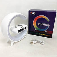Умный Ночник светильник G63 мини с Bluetooth Колонкой беспроводной зарядкой 10W Часами и IE-990 RGB подсветкой