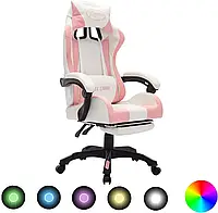 Крісло vidaXL Fotel gamingowy z LED RGB, różowo-biały, sztuczna skóra
