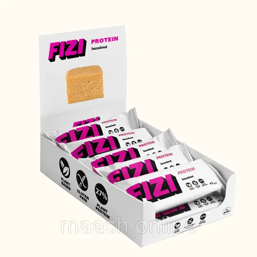 Батончик протеїновий "Hazelnut" 10 х 45 г, Fizi