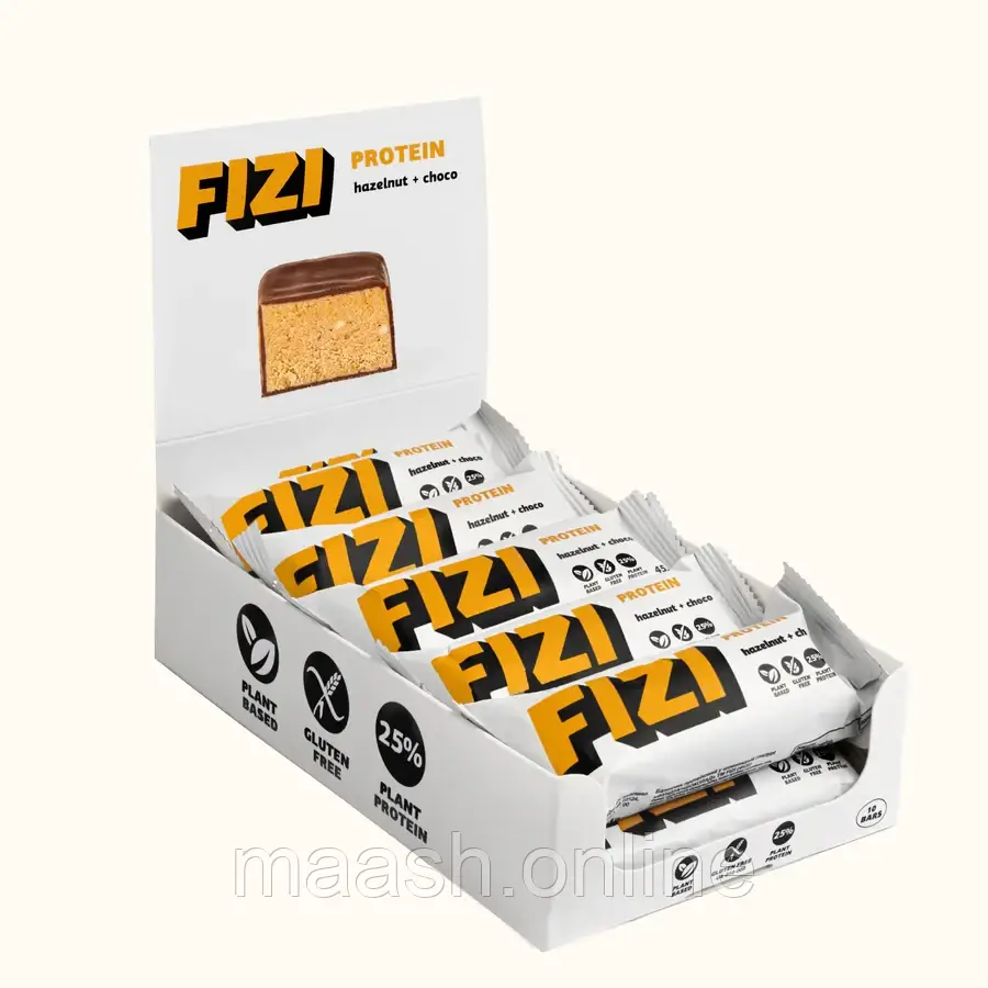 Батончик протеїновий "Hazelnut + choco" 10 х 45 г, Fizi