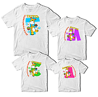 Комплект футболок белые Фэмили Лук Family Look для всей семьи "Семья жирафов с кексами. Длинный праздник"