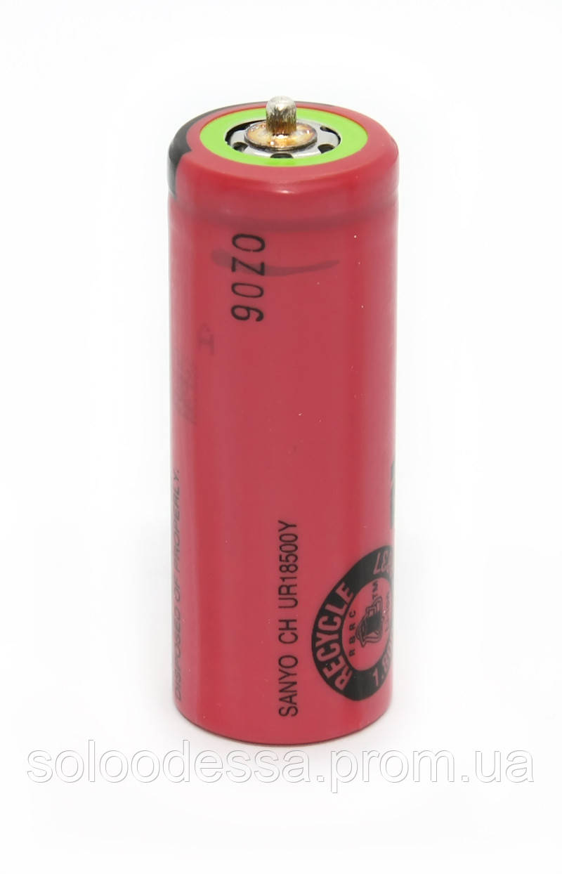 Аккумулятор 18500 Li-Ion Sanyo UR18500Y 1 pin (+), 1300mAh, 2.6A, 4.2/3.7/2.75V, Red