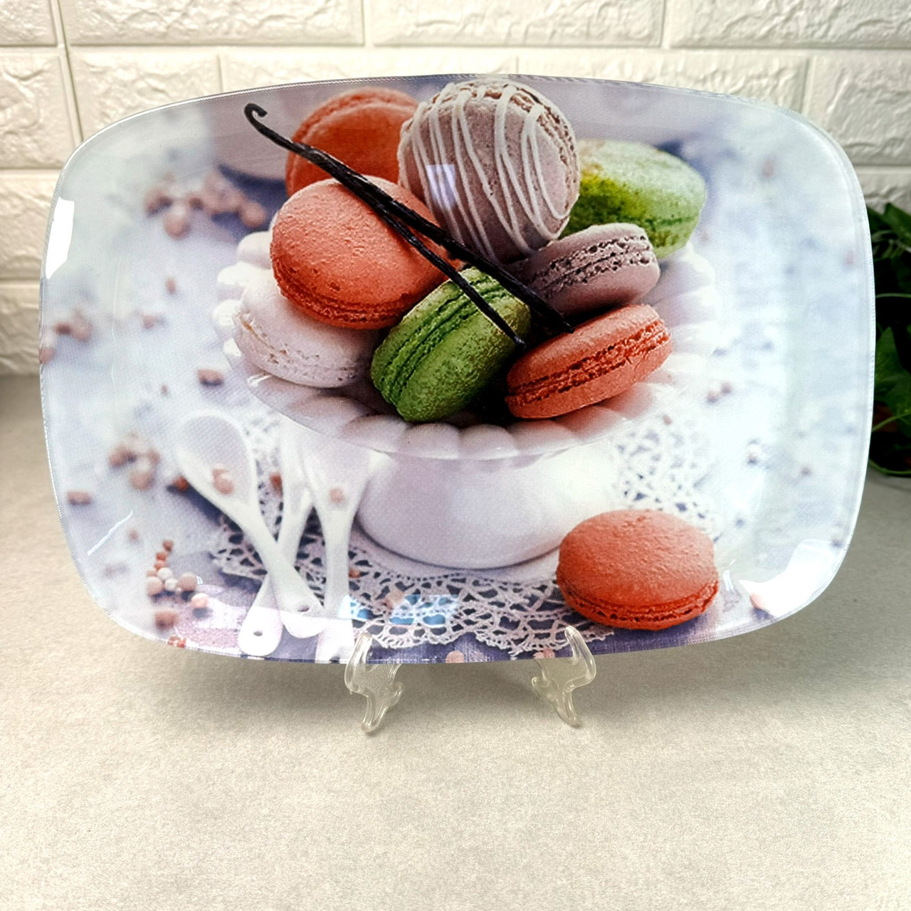 Прямокутне скляне блюдо Макаруни 29.5 * 21 см