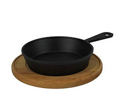 Сковорода Brizoll Хорека порційна з ручкою з дошкою d18 см h3 см чавун (Н1830R-DK)