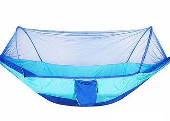 Туристичний гамак з москітною сіткою Hammock  250x120 см Синій Гамак для відпочинку із захистом від комах